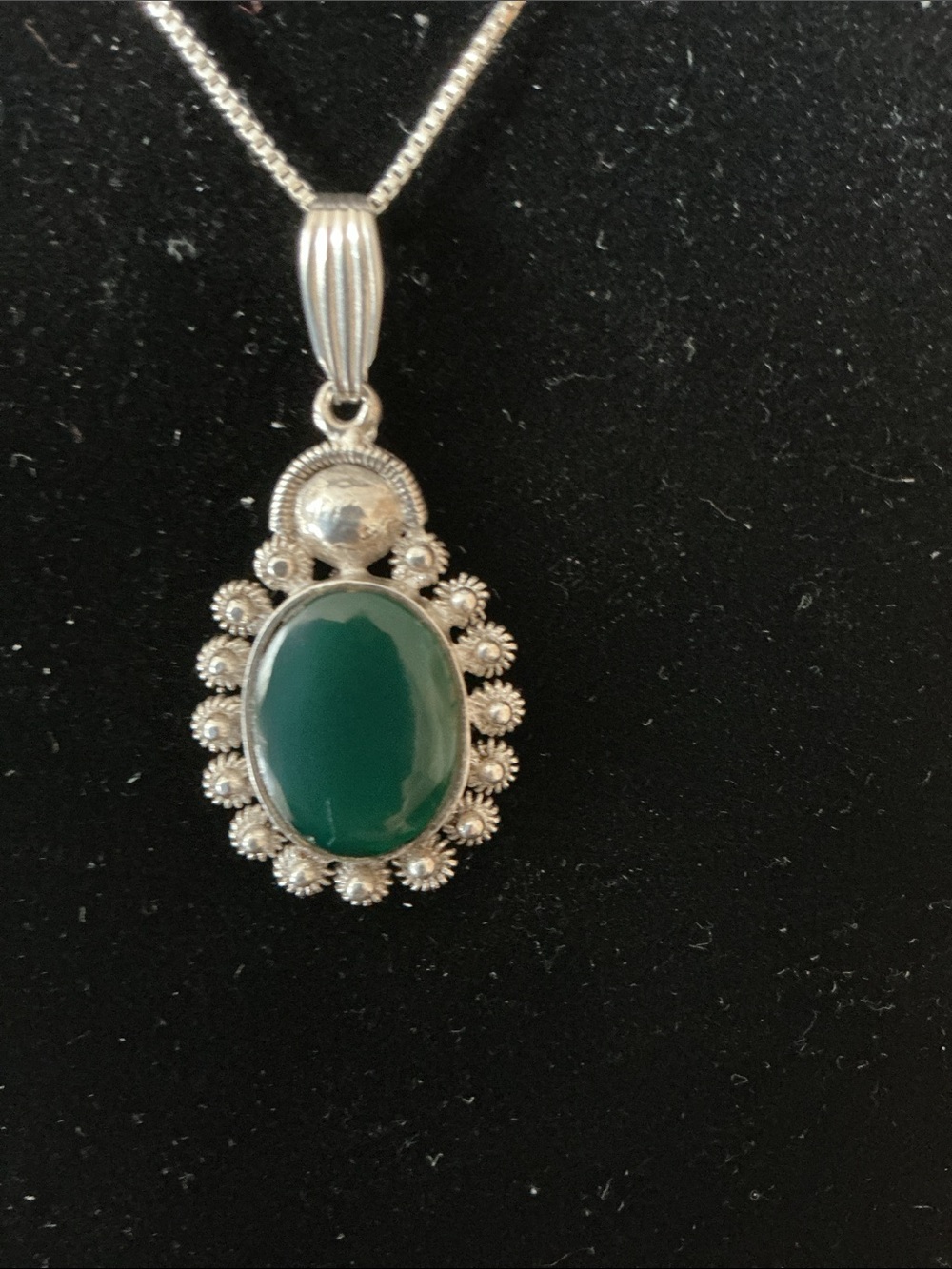 Sterling Silver Green Oval Gemstone Pendant Necklace